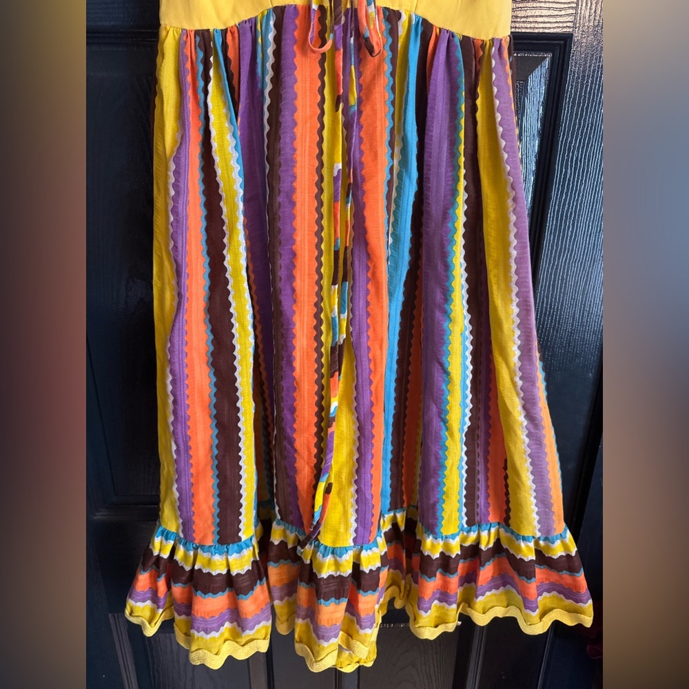 Vintage Women’s 60s 70s Yellow Ruffle Tie Maxi Dress S - Picture 2 of 4